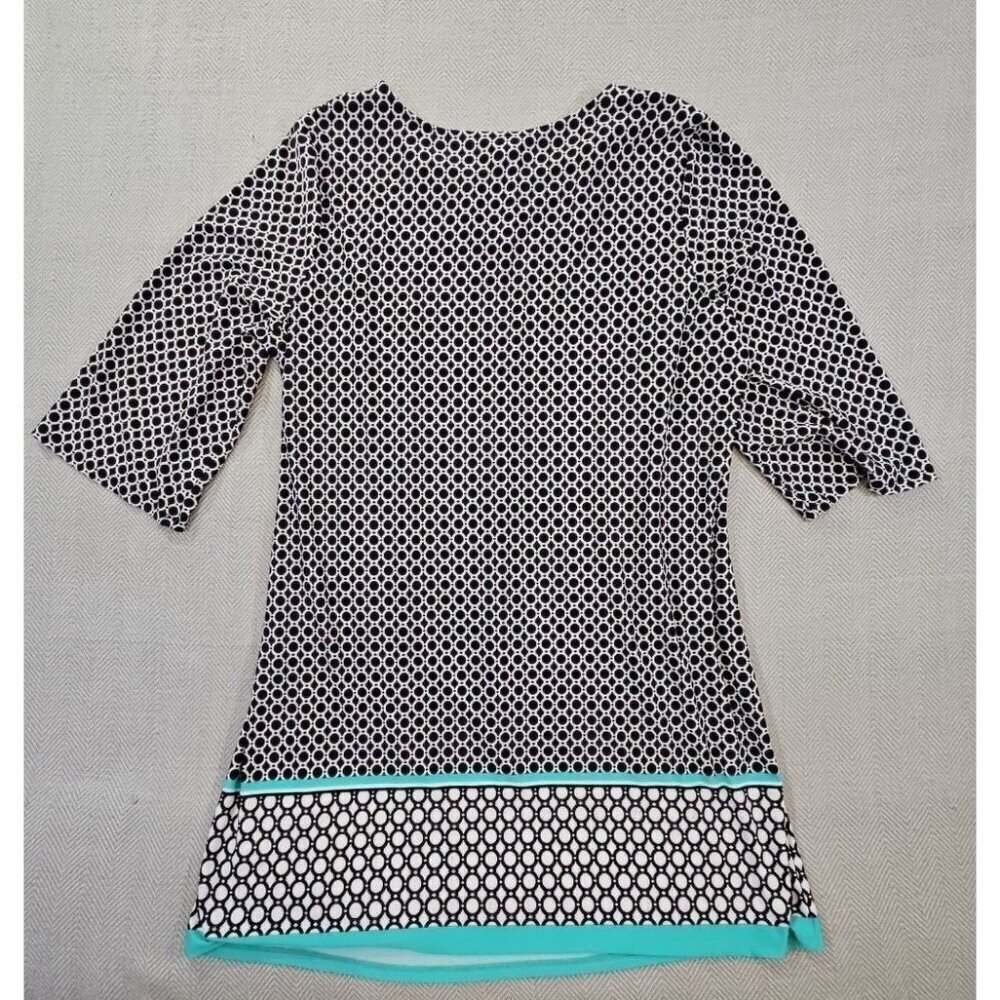 Tacera Dress Women's 3X Black White Geometric Shift Midi 3/4 Sleeve Comfort EUC - Picture 8 of 10
